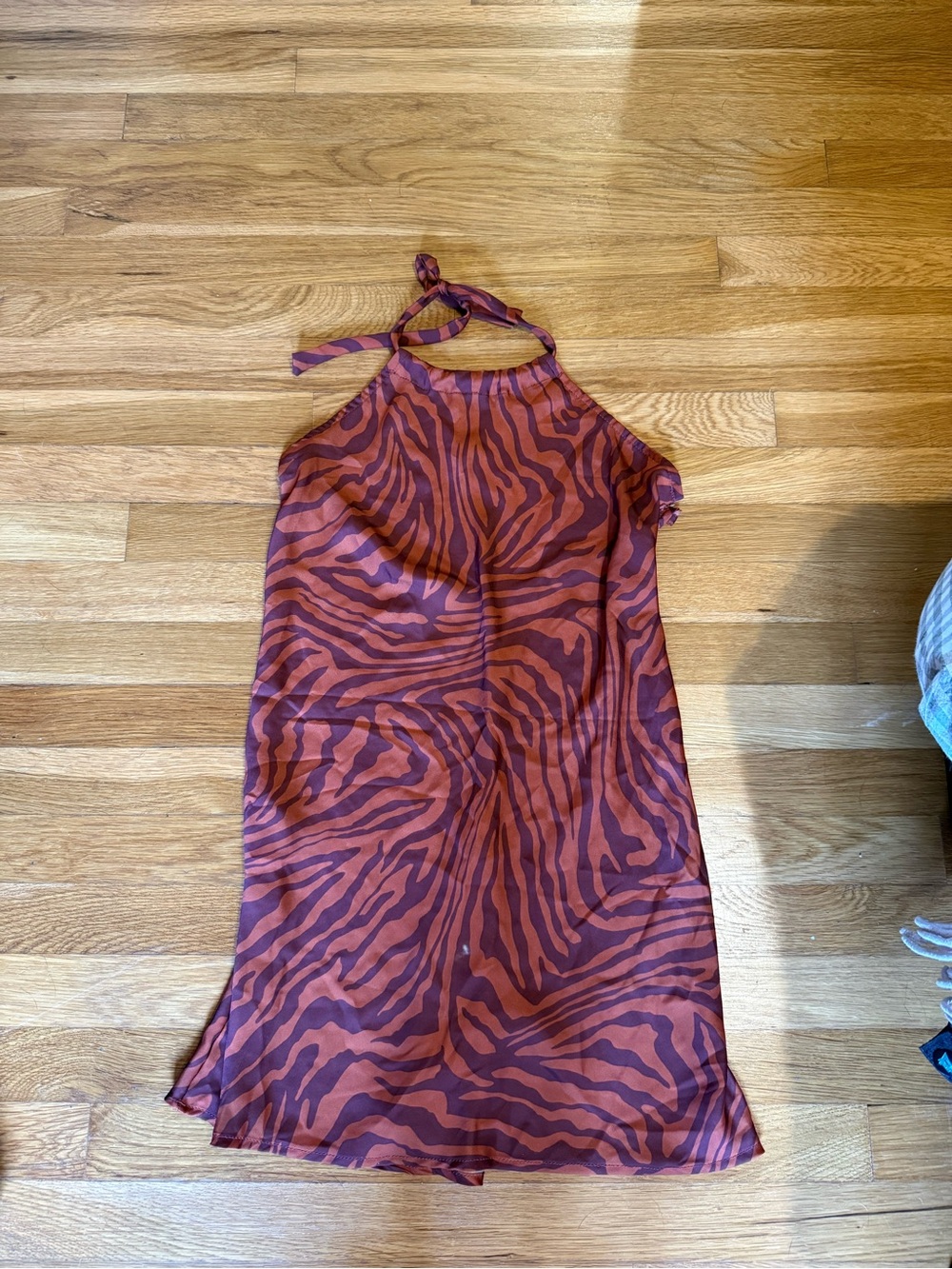 SKATIE Halter Neck Zebra-Print Midi Dress in Rust